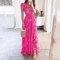 Leuchtend pinkes Maxikleid mit Paisley-Muster, V-Ausschnitt, Rüschen und hohem Beinschlitz - S / Rosa Druck