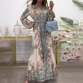 Dettagli del vestito lungo floreale bohémien con eleganti maniche lunghe e scollo a V - S / Motivo Floreale