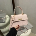 Minimalist light pink pleated crossbody bag with a gold twist lock and a slim strap - Pink