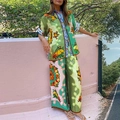 Women's 2-piece tropical fruit print shirt and wide-leg trousers set in casual style - 3XL / Top And Bottom / Colorful
