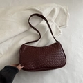 Minimalist woven dark burgundy faux leather dumpling shoulder bag for women style 2025 - Dark Brown