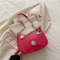Fashionable bright rose pink shoulder bag with decorative silver metal buckles - Rose Pink