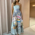 Elegante mouwloze maxi-jurk met artistieke patchwork-prints en kleurrijke graffiti-patronen - 3XL