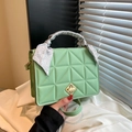 Minimalist light green quilted crossbody bag with silk scarf handle and gold hardware - Green
