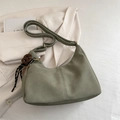 Morandi green matte hobo bag with adjustable strap and decorative charm accents - With Pendant / Green