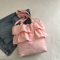 Roze canvas draagtas met geplooide ruches en balletstijl schouderbanden - Roze