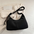 Matte black crescent tote bag with cloth pendant and adjustable wide shoulder strap - With Pendant / Black