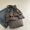 Grijze plissé tote tas met dubbele ruche details en slanke schouderbanden voor dames - Lichtgrijs