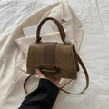 Mini vintage brown crossbody bag in textured faux leather with round hardware accent - Brown