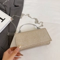 Glitzernde champagner-goldene Abendtasche mit rundem Metallgriff und feiner Kette - Gold
