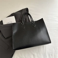 Sac fourre-tout noir à motif crocodile de grande capacité sur fond en coton pour femme - Noir