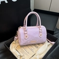 Pink snakeskin pattern pillow handbag with gold hardware and detachable strap for women - Purple (No Charm)