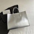 Grand sac cabas argenté à texture crocodile avec double poignée pour le quotidien - Argenté