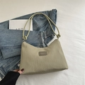 Sage green pleated bucket bag with long shoulder strap and jingpin brand logo - Green