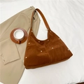 Stylish brown faux suede hobo bag with gold stud accents and large capacity for women - Brown
