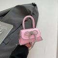 Mini borsa rosa a tracolla con fiocco di strass lucido e catena argento - Rosa