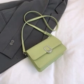 Minimalist light green square crossbody bag with silver decorative buckle and smooth leather - Green