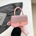 Pink vintage small square bag with glitter flap, golden lock and top handle - Pink