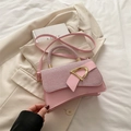 Borsa rosa patchwork con patta glitterata e fibbia a D dorata da donna - Rosa