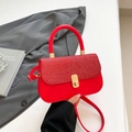 Elegant red PU leather crossbody bag with glitter flap and golden twist lock - Red