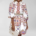 Elegantes Damenkleid mit Blumenmuster, V-Ausschnitt und Laternenärmeln im Boho-Stil - S / Wie gezeigt