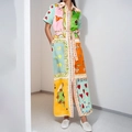 Detailed pattern view of colorful graffiti and poker print on a long sleeve dress - 3XL
