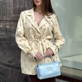 Detail of floral print cream blazer with waist tie and elegant lapel design - S / Yellow
