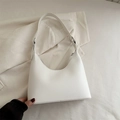Minimalist white leather crescent underarm bag with adjustable metal buckle strap - White