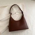 Deep brown minimalist faux leather hobo shoulder bag with silver ring hardware - Brown