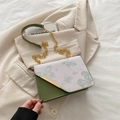 Chic lavender floral and olive green contrast square crossbody bag with gold chain - Green