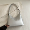 Minimalist metallic silver hobo bag with adjustable strap and smooth matte finish - Silver