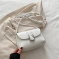 Minimalist white leather crossbody bag with silver U-shaped buckle and cord strap - White