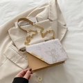 Chic beige crossbody square bag with butterfly print flap and gold chain strap - Khaki
