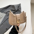 Elegant apricot hobo bag with a gold D-buckle and stylish knotted shoulder strap - Khaki