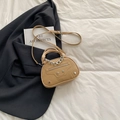 Fashionable beige crocodile embossed shell bag with silver chain and rivet details - Khaki