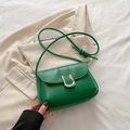 Minimalist bright green PU leather flap bag with silver U-shaped metal buckle detail - Green