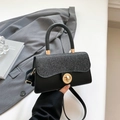 Chique zwarte crossbodytas met glitter patchwork, gouden slot en handvat voor dames - Zwart