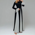 Elegante abito lungo a maniche lunghe con colori a contrasto e vita sottile sfiancata - 3XL / Stile Manica Con Volant Patchwork Radiale (29078)