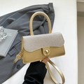 Champagne gold leather crossbody bag with glitter flap and golden swivel lock closure - Gold