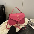 Chic rose pink square crossbody bag with gold U-shaped buckle on white silk fabric - Rose Pink