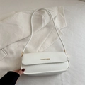 Chic white baguette shoulder bag with gold 'Fashion & Bags' lettering and PU leather finish - White