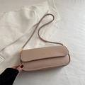 Minimalist beige baguette bag in premium faux leather with gold fashion typography - Khaki