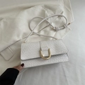 Minimalist white square crossbody bag with woven texture and golden horseshoe buckle - White