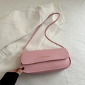 Pink patent leather baguette shoulder bag with gold lettering and adjustable strap - Pink