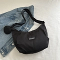 Black Oxford fabric hobo shoulder bag with round coin purse and wide strap - Black