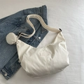 Minimalist white crescent shoulder bag in nylon with adjustable strap and small coin purse - White