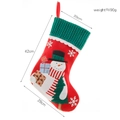 Red Christmas stocking with embroidered snowman, green knitted cuff, 42cm height - Snowman / Large