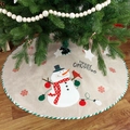Gonna per albero di Natale in lino con ricamo pupazzo di neve e scritta Merry Christmas - Pupazzo di Neve