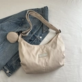 Beige corduroy crescent crossbody tote bag with matching small round coin purse - Khaki