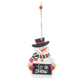 Suspension de Noël bonhomme de neige en bois peint avec panneau Let it snow - Style Bonhomme de Neige
